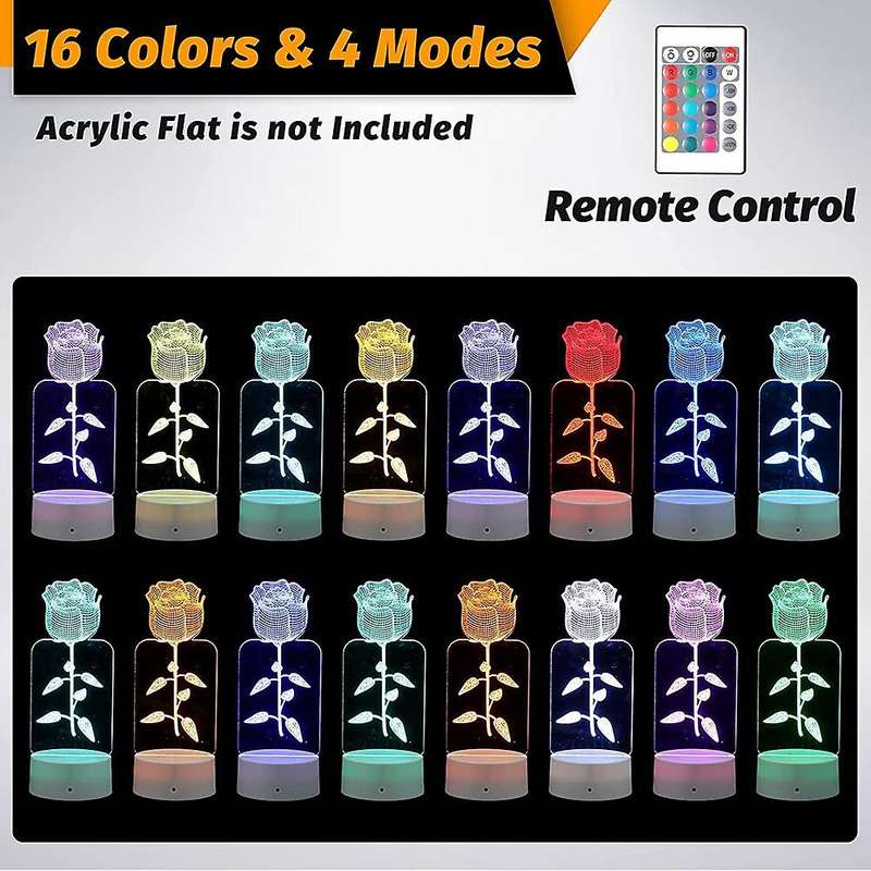12 Pack 3d Night Led Light Lamp Base + Remote Control + Usb Cable, 16 Colors Light Show Display Sta
