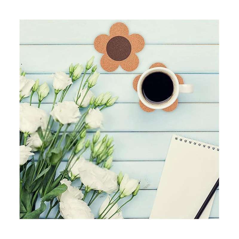 12 Pack 3/8 inch Thick Cork Coasters, 4 Inch Flower Shape Absorbent Natural Cup Coasters Heat Resis