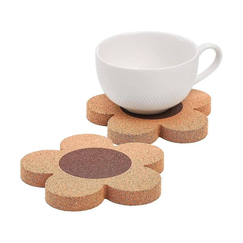 12 Pack 3/8 inch Thick Cork Coasters, 4 Inch Flower Shape Absorbent Natural Cup Coasters Heat Resis