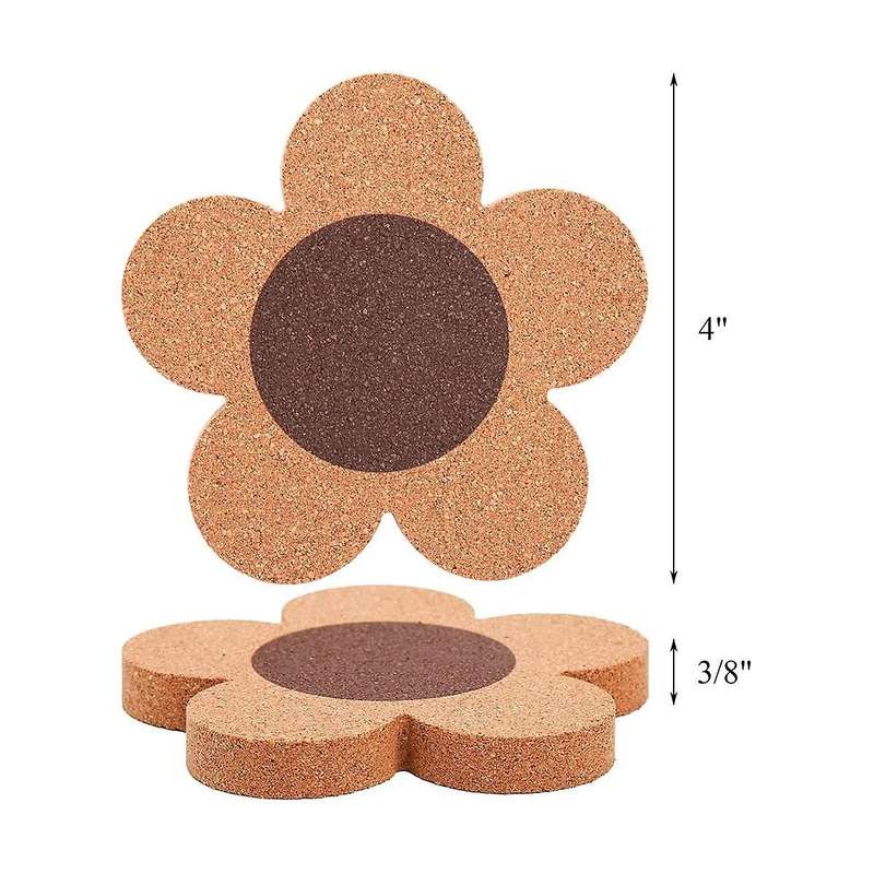 12 Pack 3/8 inch Thick Cork Coasters, 4 Inch Flower Shape Absorbent Natural Cup Coasters Heat Resis