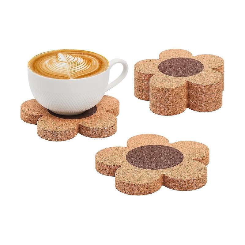 12 Pack 3/8 inch Thick Cork Coasters, 4 Inch Flower Shape Absorbent Natural Cup Coasters Heat Resis