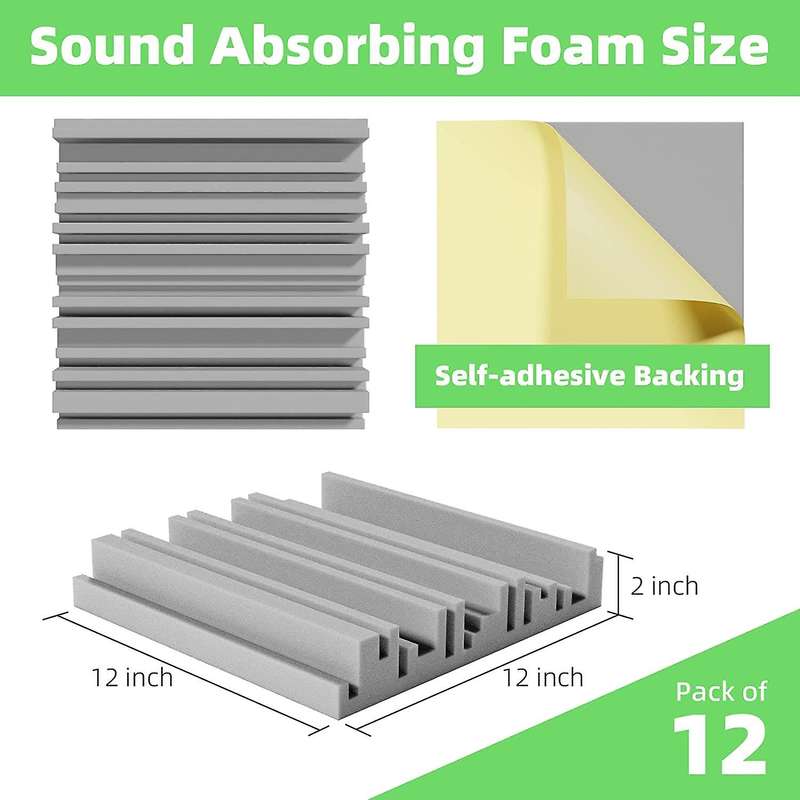 12 Pack -Adhesive Sound Proof Foam Panels,12 x 12 x 2 Inches Acoustic Foam,for Wall,Home,Studio