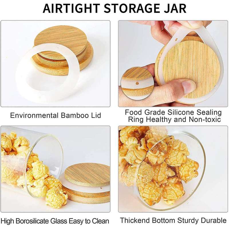 12 Pack Glass Jars Set, Spice Jars with Bamboo , Clear Glass Food Storage Containers, Kitchen Canis