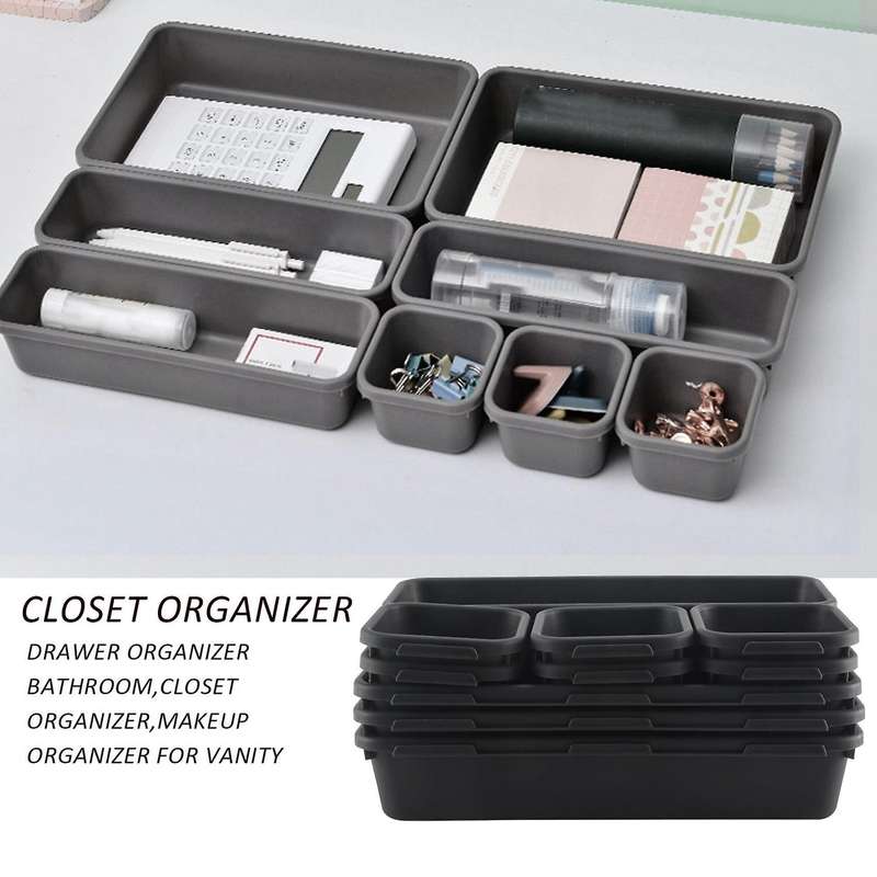 12 Pack Desk Drawer Organizer Tray Dividers Plastic Bins Container for Kitchen Bathroom Office Bedr
