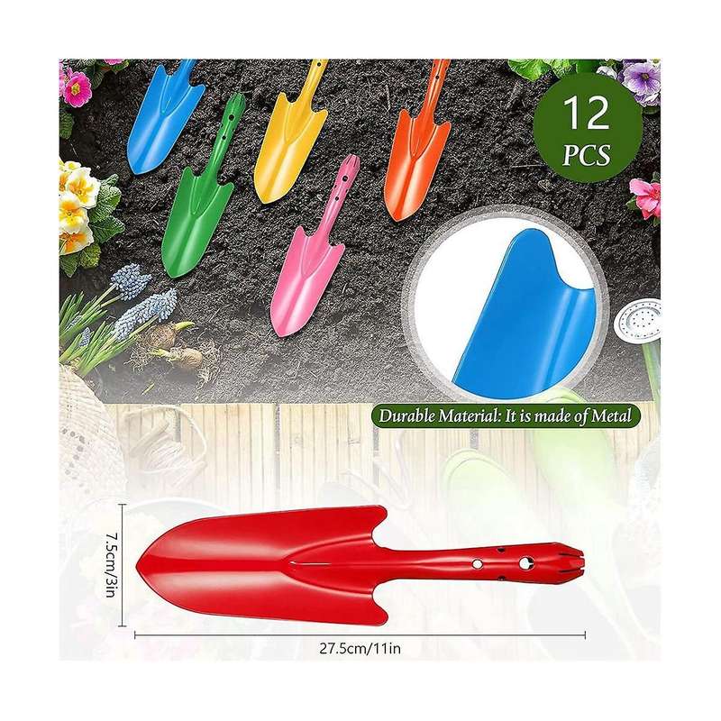 12 Pack Mini Colorful Metal Hand Shovel, Set Transplanting Garden Shovel for Flower Soil Planting S