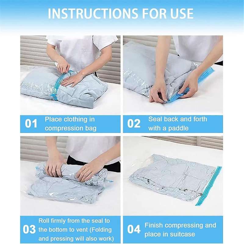 12 Pack Reusable Roll Up Compression Bags,40x60cm Medium Vacuum Storage Bags for Travel,saving Stora