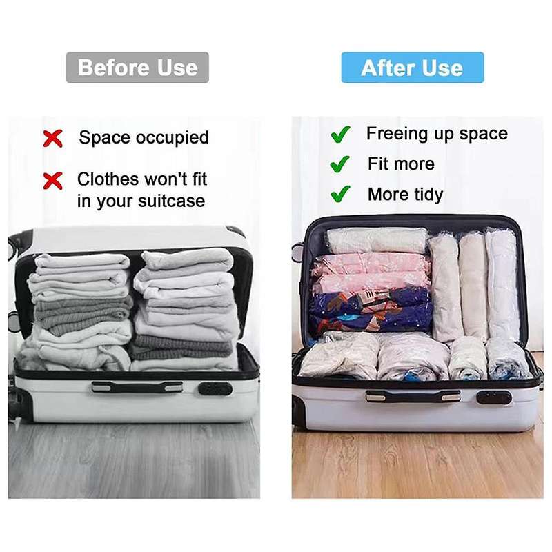12 Pack Reusable Roll Up Compression Bags,40x60cm Medium Vacuum Storage Bags for Travel,saving Stora