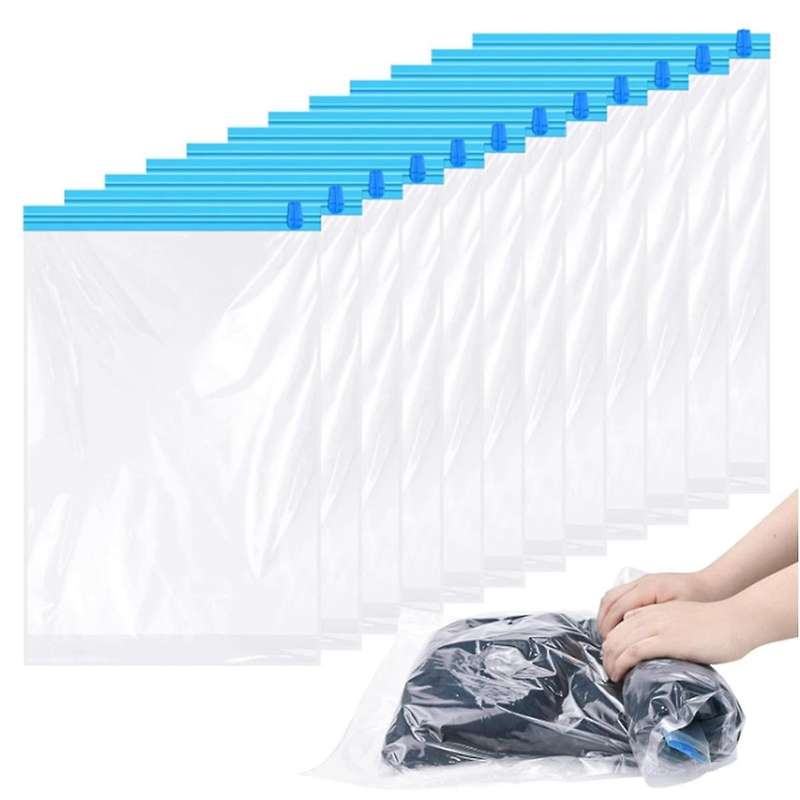 12 Pack Reusable Roll Up Compression Bags,40x60cm Medium Vacuum Storage Bags for Travel,saving Stora