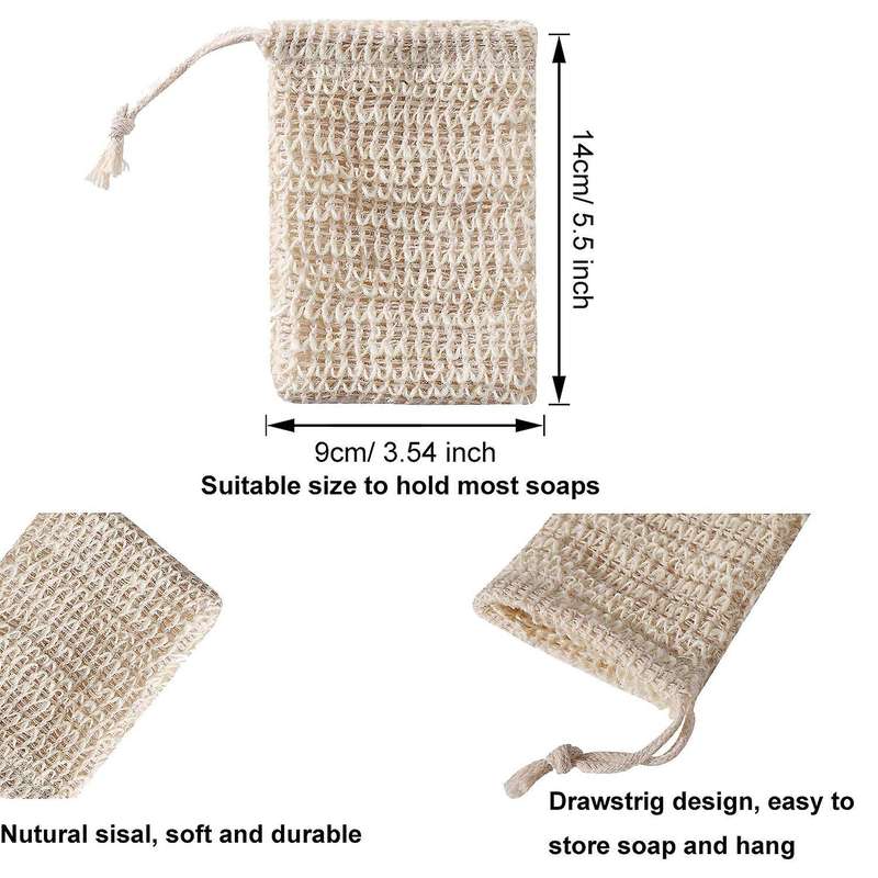 12 Pack Soap Exfoliating Bag Soap Saver Sisal Mesh Mesh Soap Saver Bags with Drawstring for Bath &