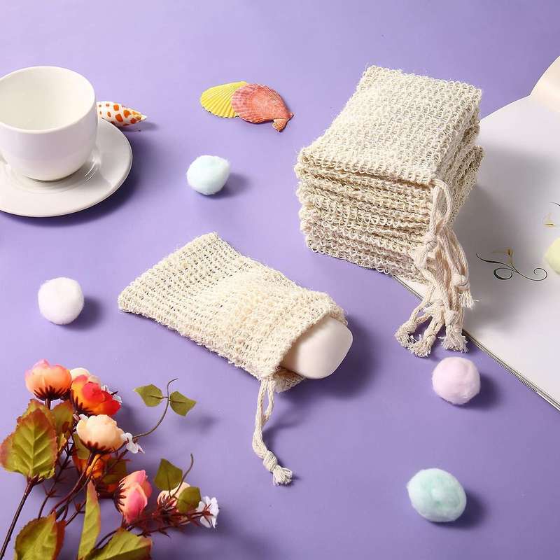 12 Pack Soap Exfoliating Bag Soap Saver Sisal Mesh Mesh Soap Saver Bags with Drawstring for Bath &