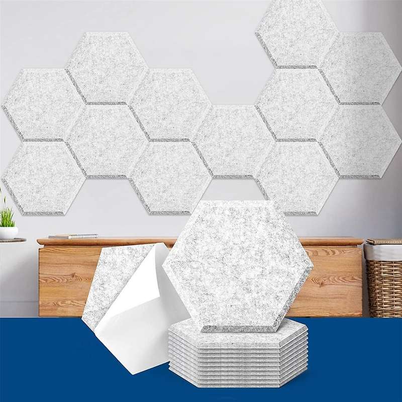 12 Pack Self Adhesive Acoustic Panels, 14 X 12 X 0.4inch Soundproof Panels, Hexagon Sound Absorbing
