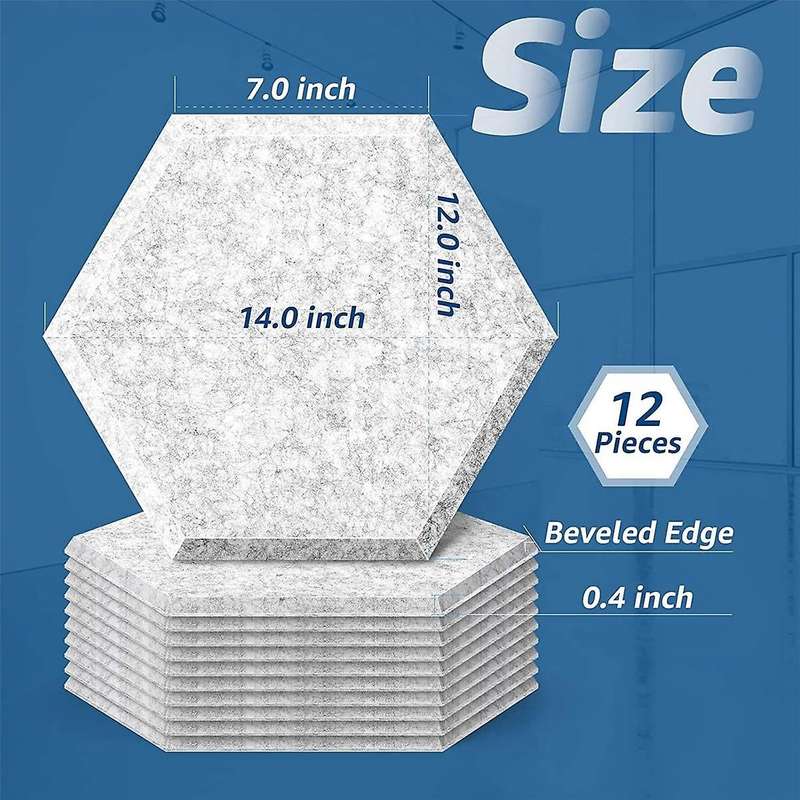12 Pack Self Adhesive Acoustic Panels, 14 X 12 X 0.4inch Soundproof Panels, Hexagon Sound Absorbing