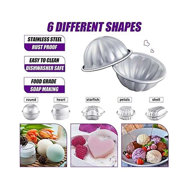 12 Pcs 6 Shapes Bath-Bomb Making for Crafts DIY Bath-Bomb Crafting Press Mould for Handmade Soaps Ca