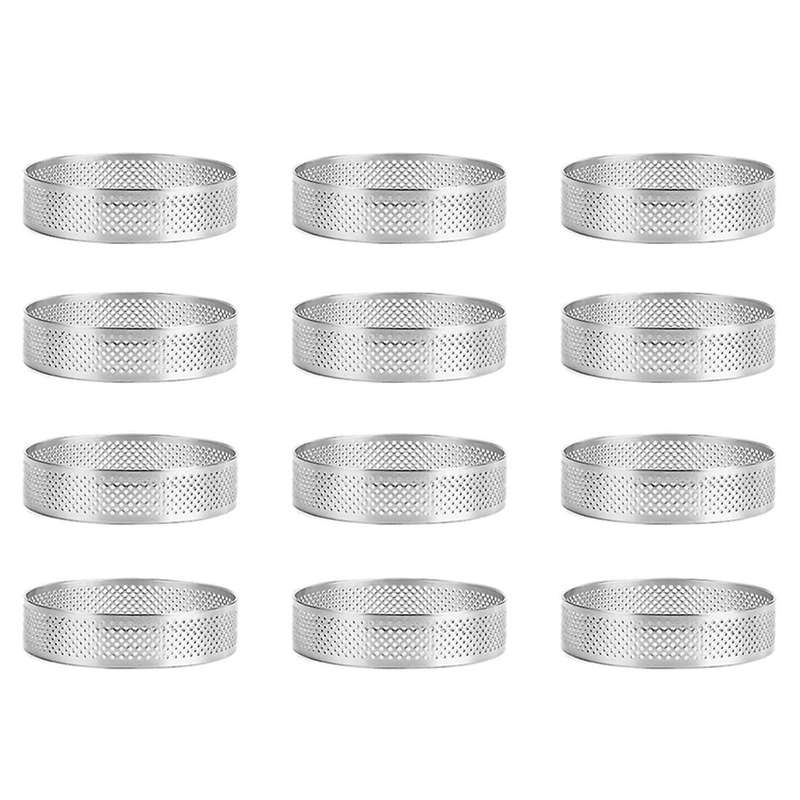 12 Pack Stainless Steel Tart Rings,PerCompatibleated Cake Mousse Ring, 6cm