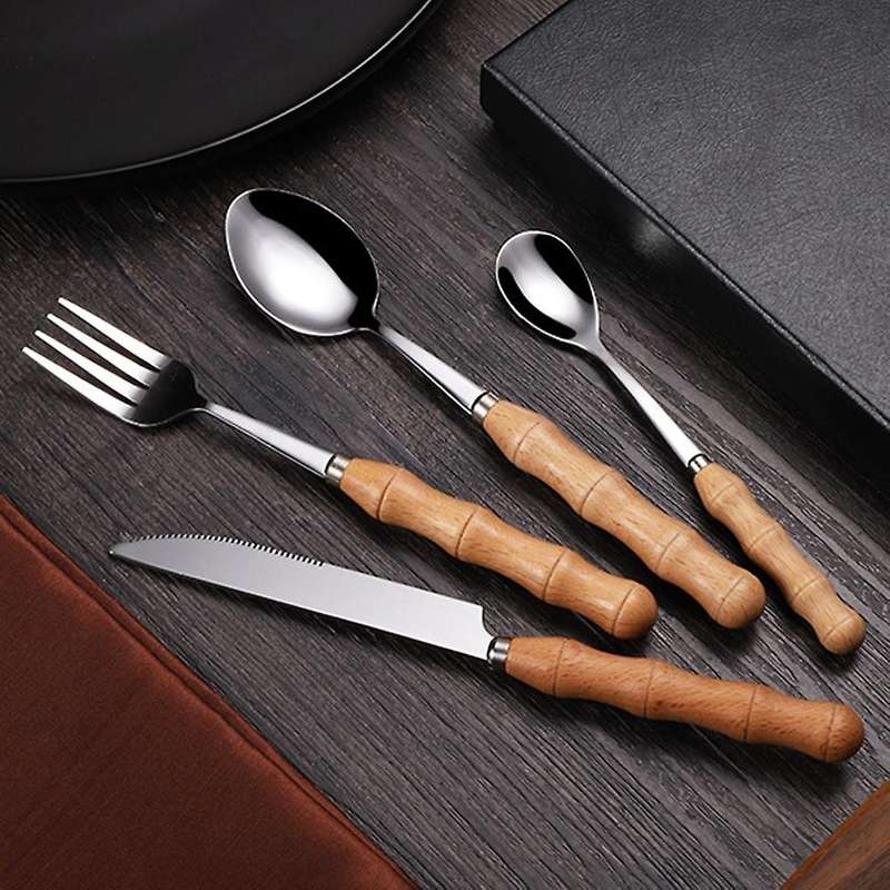 12 Pcs Bamboo Wood Flatware Set,stainless Steel Cutlery Set,wooden Handle Flatware,dinner Knife Din