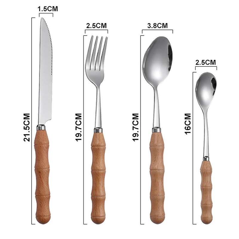12 Pcs Bamboo Wood Flatware Set,stainless Steel Cutlery Set,wooden Handle Flatware,dinner Knife Din