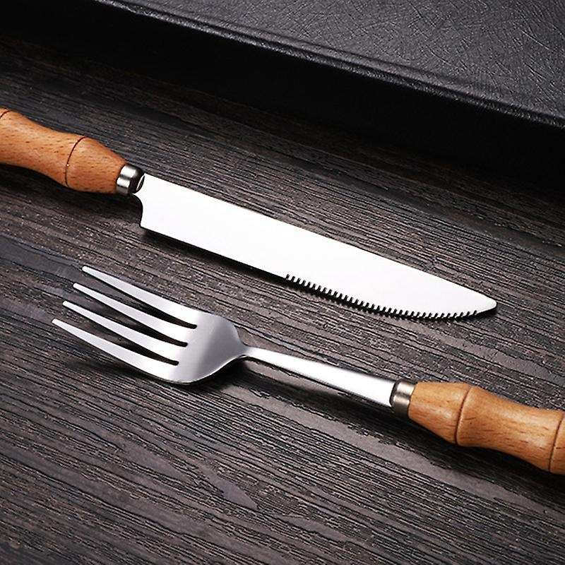 12 Pcs Bamboo Wood Flatware Set,stainless Steel Cutlery Set,wooden Handle Flatware,dinner Knife Din