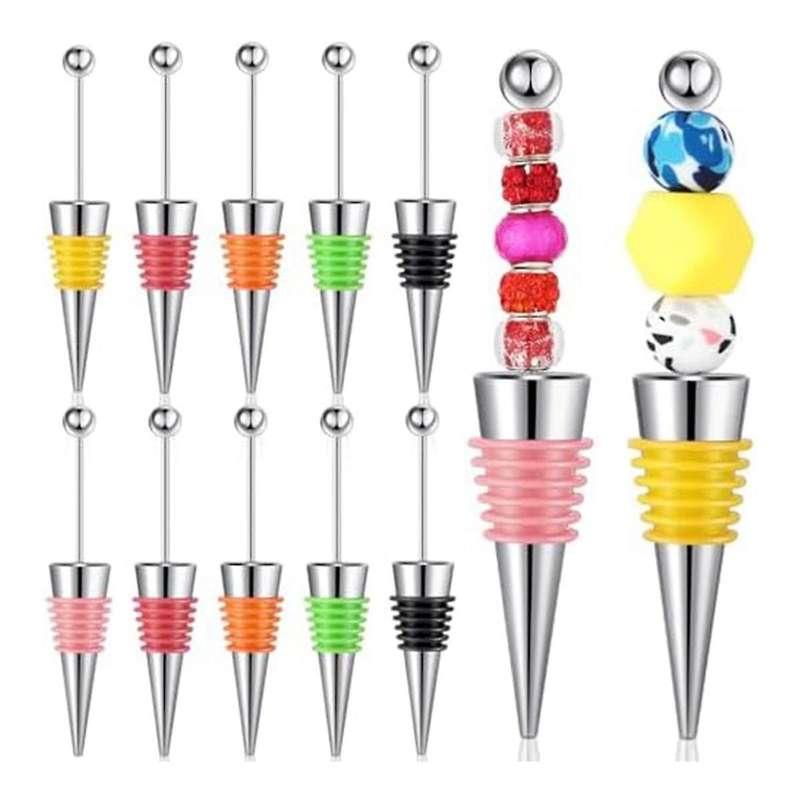12 Pcs Beadable Wine Stoppers for Wine Bottles Wine Saver Bottle Stopper for Beverage Gifts Holiday
