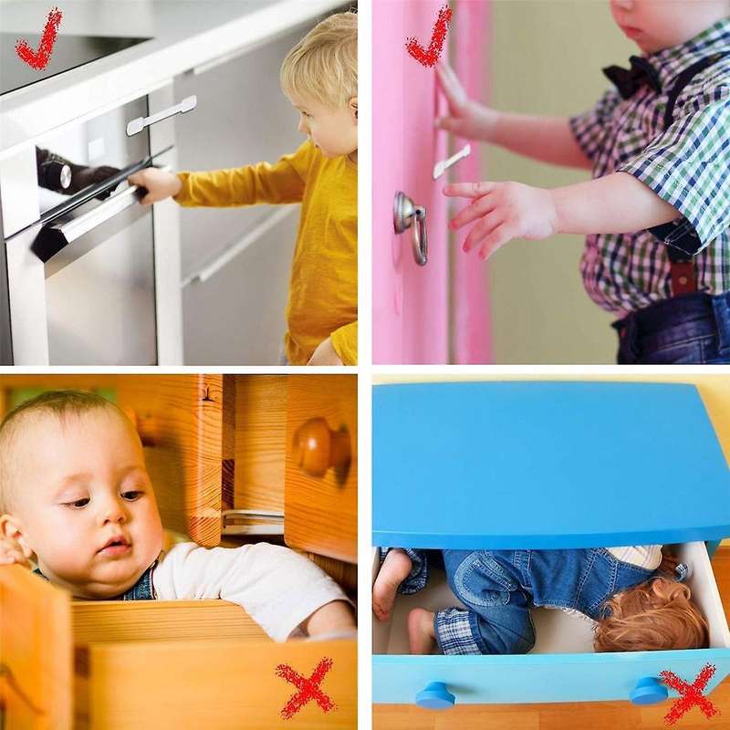 12 Pcs Cabinet Strap Locks Kids Proof Kit - Child Safety Drawer Cupboard Oven Refrigerator Adhesive