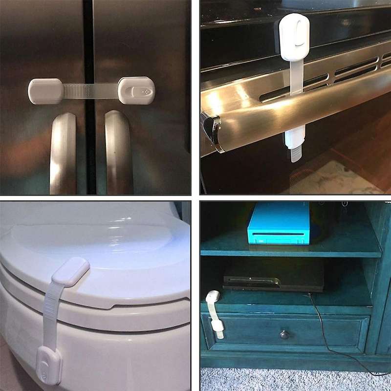 12 Pcs Cabinet Strap Locks Kids Proof Kit - Child Safety Drawer Cupboard Oven Refrigerator Adhesive
