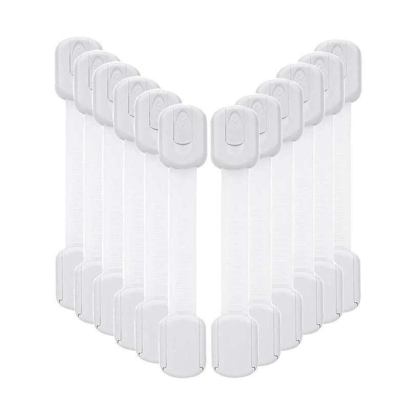 12 Pcs Cabinet Strap Locks Kids Proof Kit - Child Safety Drawer Cupboard Oven Refrigerator Adhesive