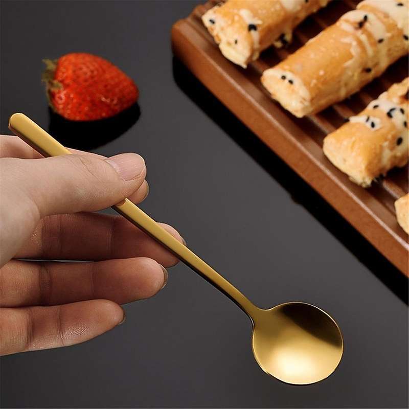 12 Pcs Coffee Spoons Set Gold Tea Spoons Long Handle Stirring Spoons Coffee Rounded Stirring Spoon H