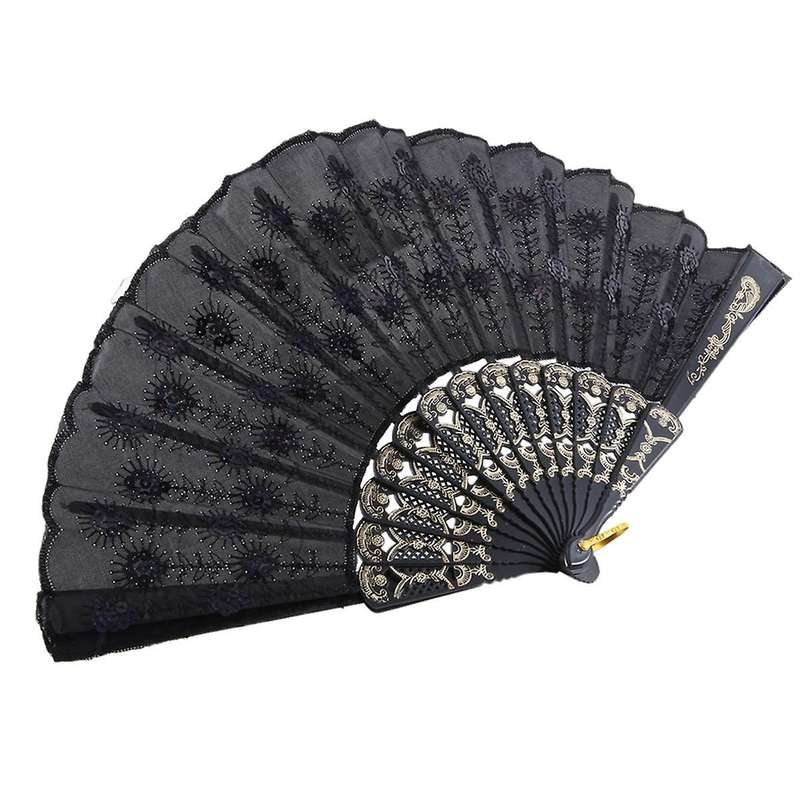 12 Pcs Embroidered Sequin Fan Tail Feather Modeling Fan Vintage Chinese Fans,hand Fan Foldable