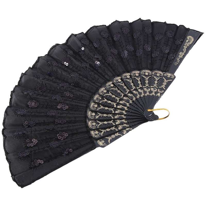 12 Pcs Embroidered Sequin Fan Tail Feather Modeling Fan Vintage Chinese Fans,hand Fan Foldable