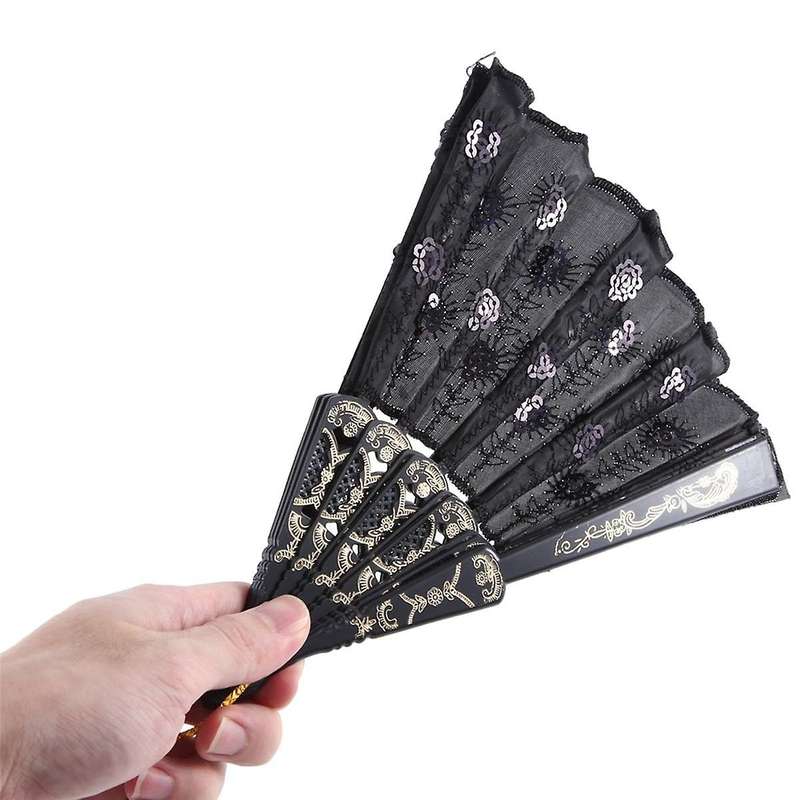 12 Pcs Embroidered Sequin Fan Tail Feather Modeling Fan Vintage Chinese Fans,hand Fan Foldable