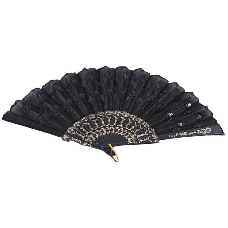 12 Pcs Embroidered Sequin Fan Tail Feather Modeling Fan Vintage Chinese Fans,hand Fan Foldable