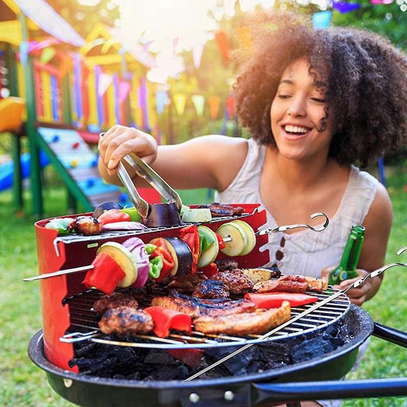 12 Pcs Flat Barbecue Skewers,Reusable Barbecue Skewers,With Baking Brush,for Meat Shrimp,Chicken,Veg