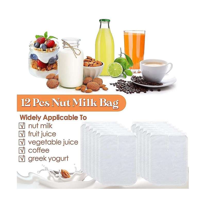 12 Pcs Nut Milk Bag Reusable Food Safe Nylon Bag Strainer Nut Milk Mesh Bag for Straining , Coffee