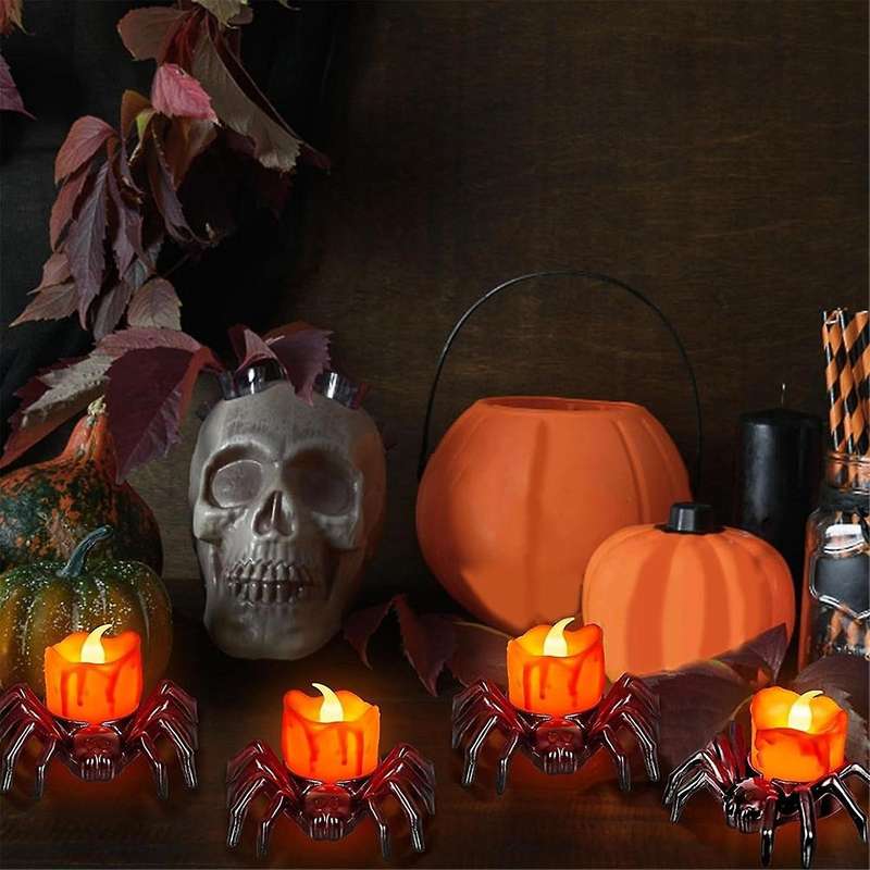 12 Pcs Halloween Tea Lights Candles, Halloween Spider Tealights Spooky Electric Flickering Candles