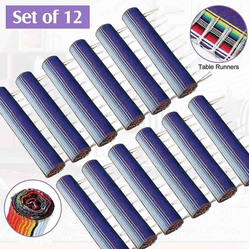 12 Pcs Mexican Table Runner Mexican Party Table Blanket Colorful Striped Runner Fringe Cotton Table