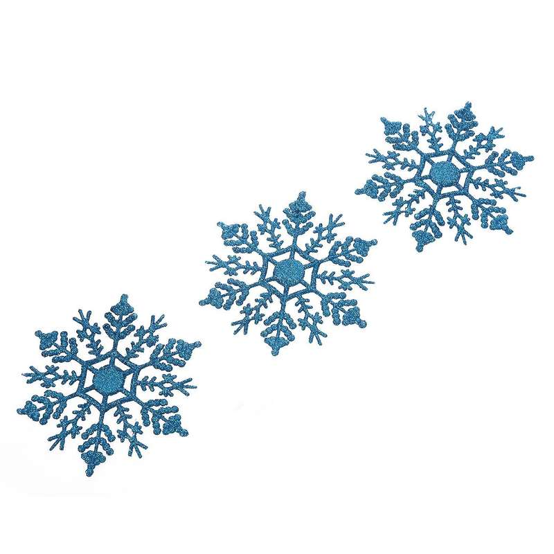 12 Pcs Glitter Snowflake Christmas Ornaments Xmas Tree Hanging Decoration Blue