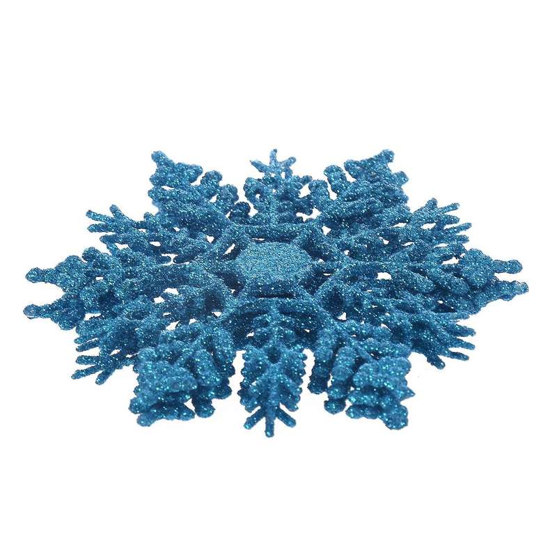 12 Pcs Glitter Snowflake Christmas Ornaments Xmas Tree Hanging Decoration Blue