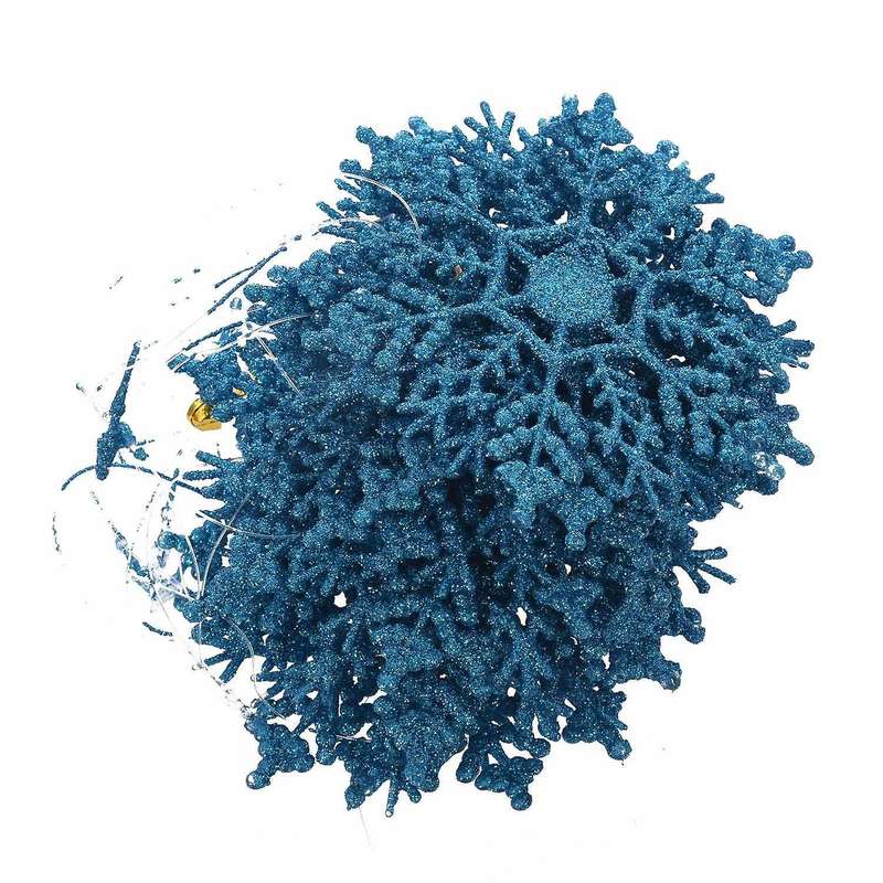 12 Pcs Glitter Snowflake Christmas Ornaments Xmas Tree Hanging Decoration Blue