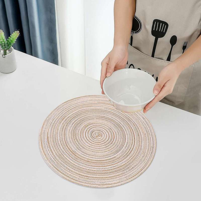 12 Pcs Round Placemats and Coasters Set(15 Inchx15 Inch&4.33 Inchx4.33 Inch) Beige