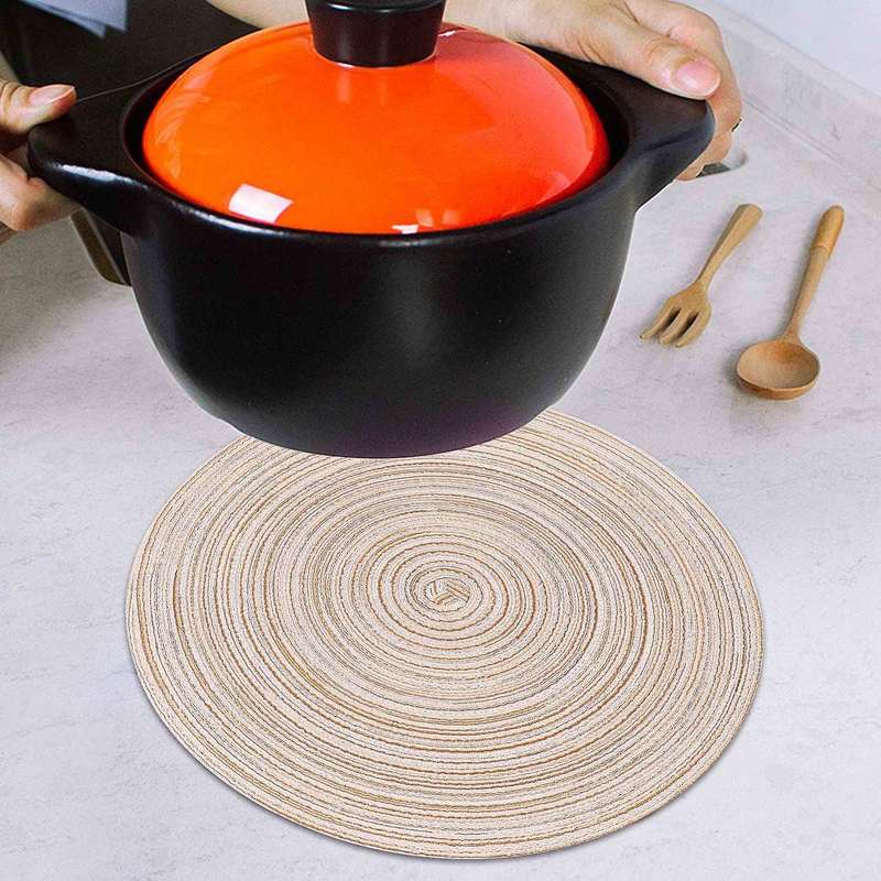 12 Pcs Round Placemats and Coasters Set(15 Inchx15 Inch&4.33 Inchx4.33 Inch) Beige