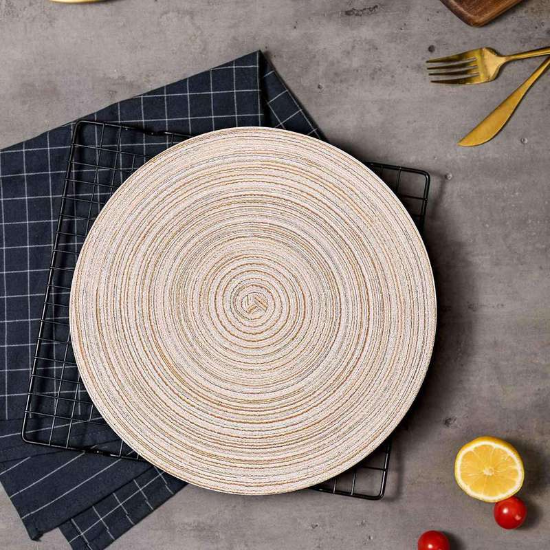 12 Pcs Round Placemats and Coasters Set(15 Inchx15 Inch&4.33 Inchx4.33 Inch) Beige