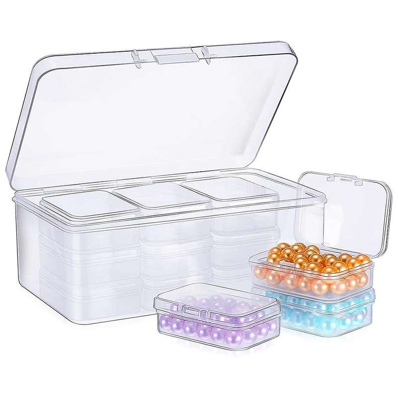 12 Pcs Plastic Storage Cases Mini Clear Bead Storage Containers Transparent Boxes with Hinged Lid an