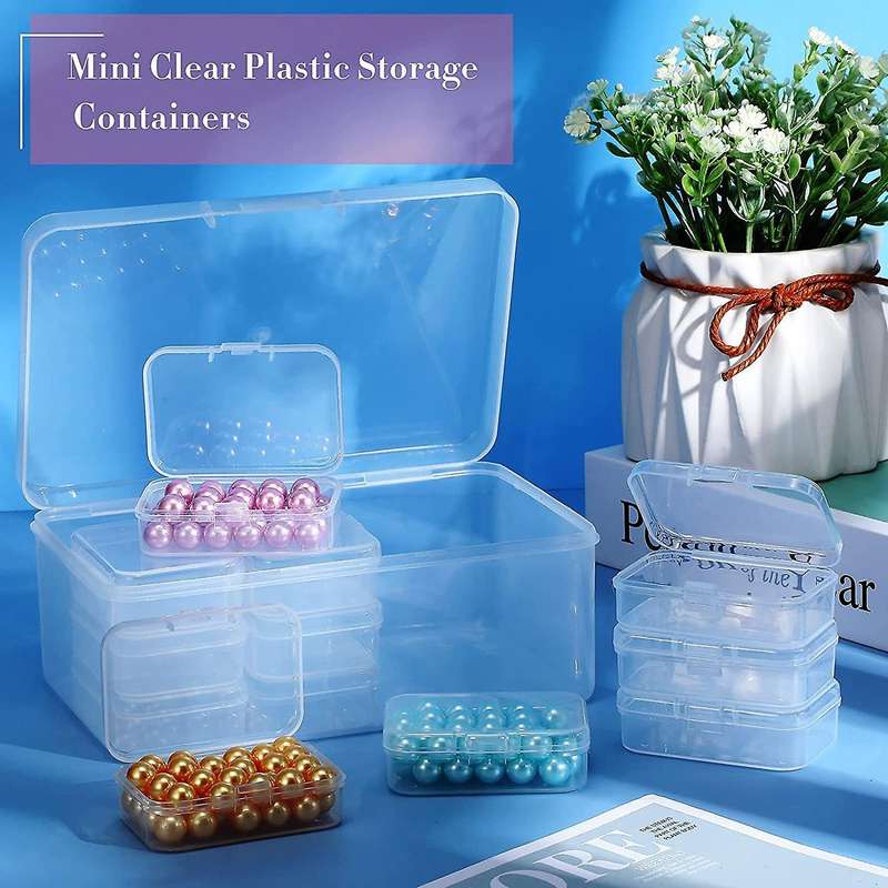 12 Pcs Plastic Storage Cases Mini Clear Bead Storage Containers Transparent Boxes with Hinged Lid an