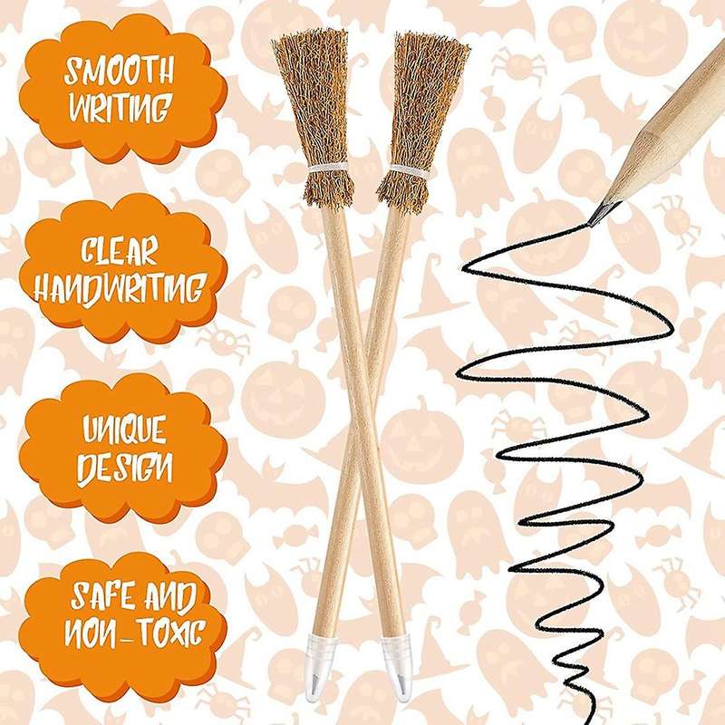 12 Pcs Witch Broom Pencils Compatible Halloween Broomstick Ballpoint Pencils Halloween Party Favors