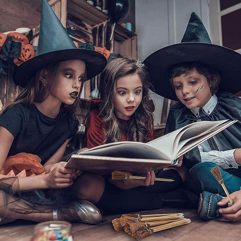 12 Pcs Witch Broom Pencils Compatible Halloween Broomstick Ballpoint Pencils Halloween Party Favors