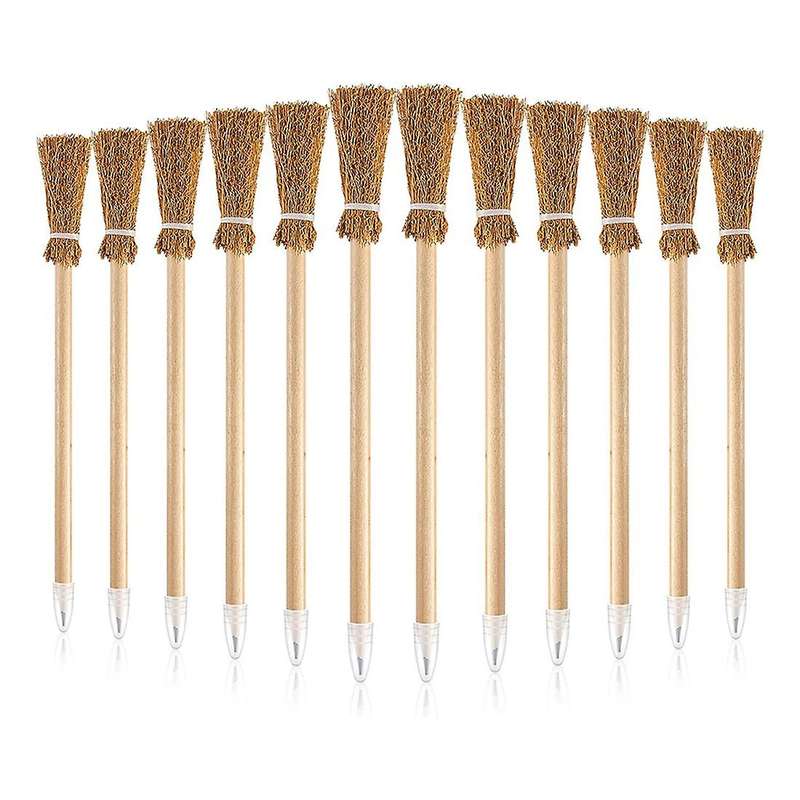 12 Pcs Witch Broom Pencils Compatible Halloween Broomstick Ballpoint Pencils Halloween Party Favors