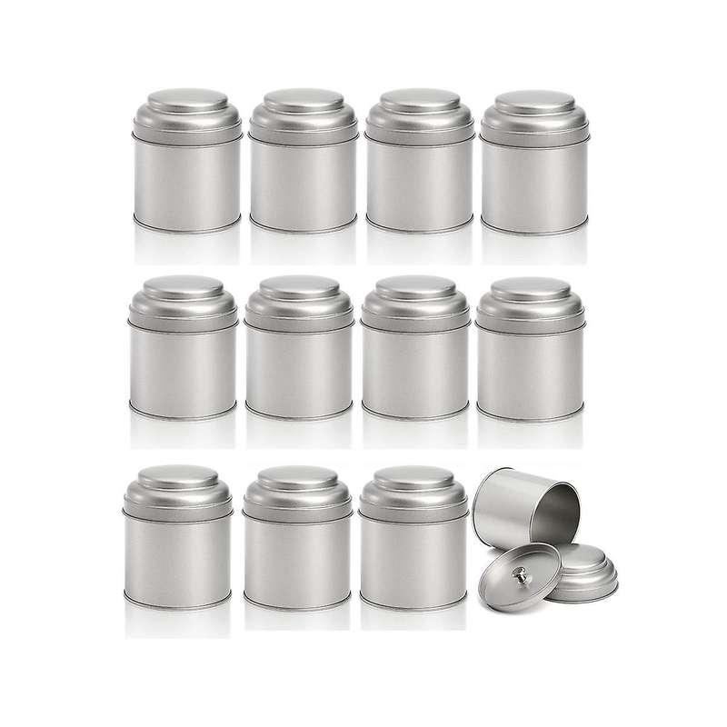 12 Pcs Tea Tin Canister with Airtight Double Lid 8oz Round Tin Can Box Small Kitchen Tea Canister L