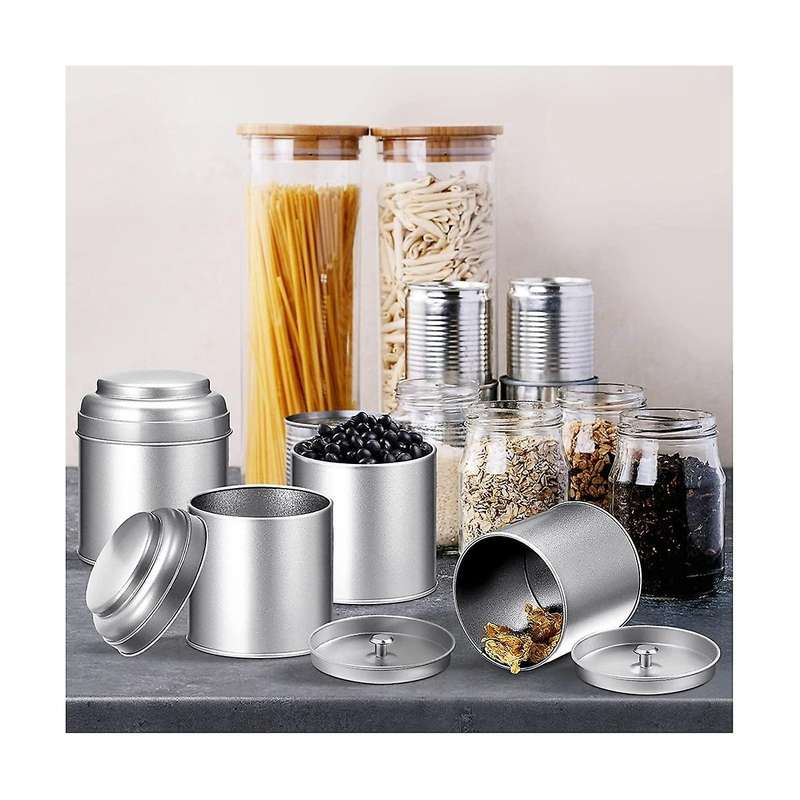 12 Pcs Tea Tin Canister with Airtight Double Lid 8oz Round Tin Can Box Small Kitchen Tea Canister L
