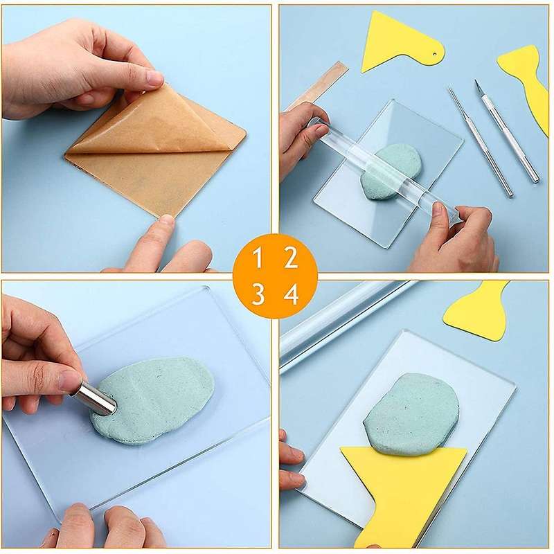 12 Pieces Acrylic Clay Roller with Sheet Set, Round Circle Shape Cutter Plastic Clay Polymer Rolling