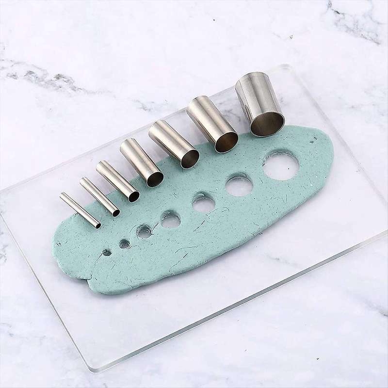 12 Pieces Acrylic Clay Roller with Sheet Set, Round Circle Shape Cutter Plastic Clay Polymer Rolling