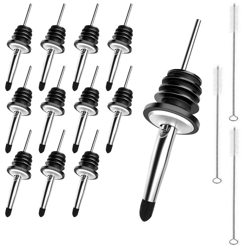 12 Piece Stainless Steel Bottle Pourer, Tapered Spout with Rubber Caps and Three Cleaning Sticks